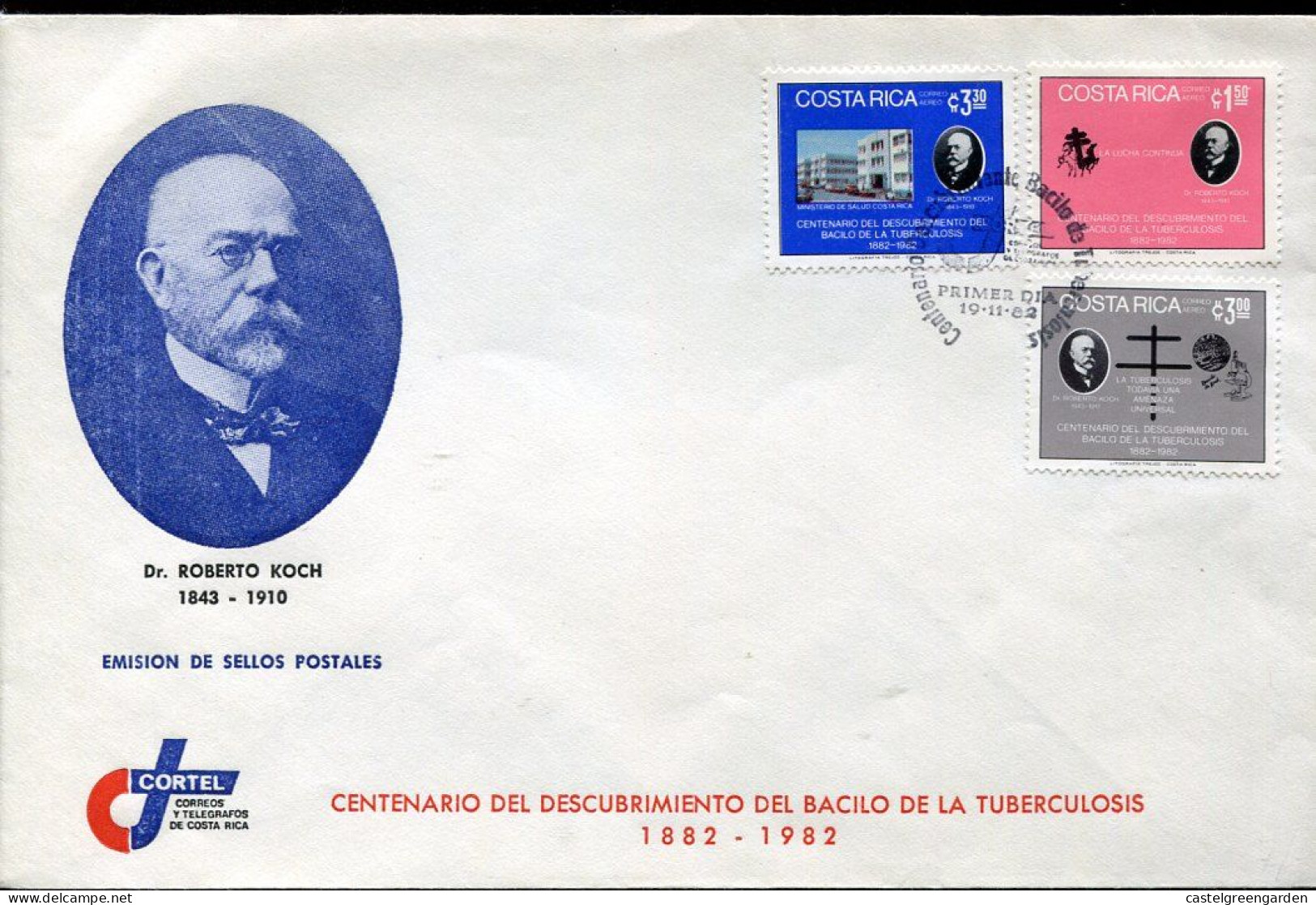 X0375 Costa Rica, Fdc 1982 Dr. Robert Koch Centenary Discovery Tubercolosis TBC - Sonstige & Ohne Zuordnung