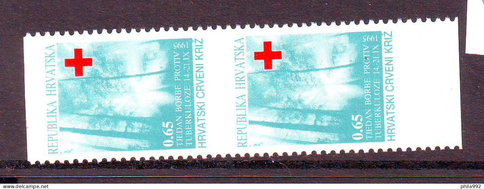 Croatia 1993 Charity Stamp Mi.No.69 RED CROSS TBC A Pair Without Horizontal Serrations MNH - Croatie
