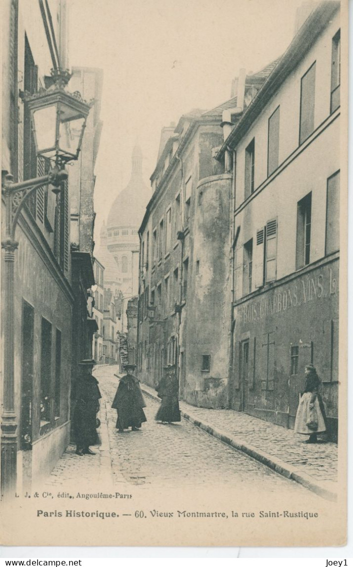 CPA Paris Paris Historique Vieux Montmartre La Rue St Rustique - Loten, Series, Verzamelingen