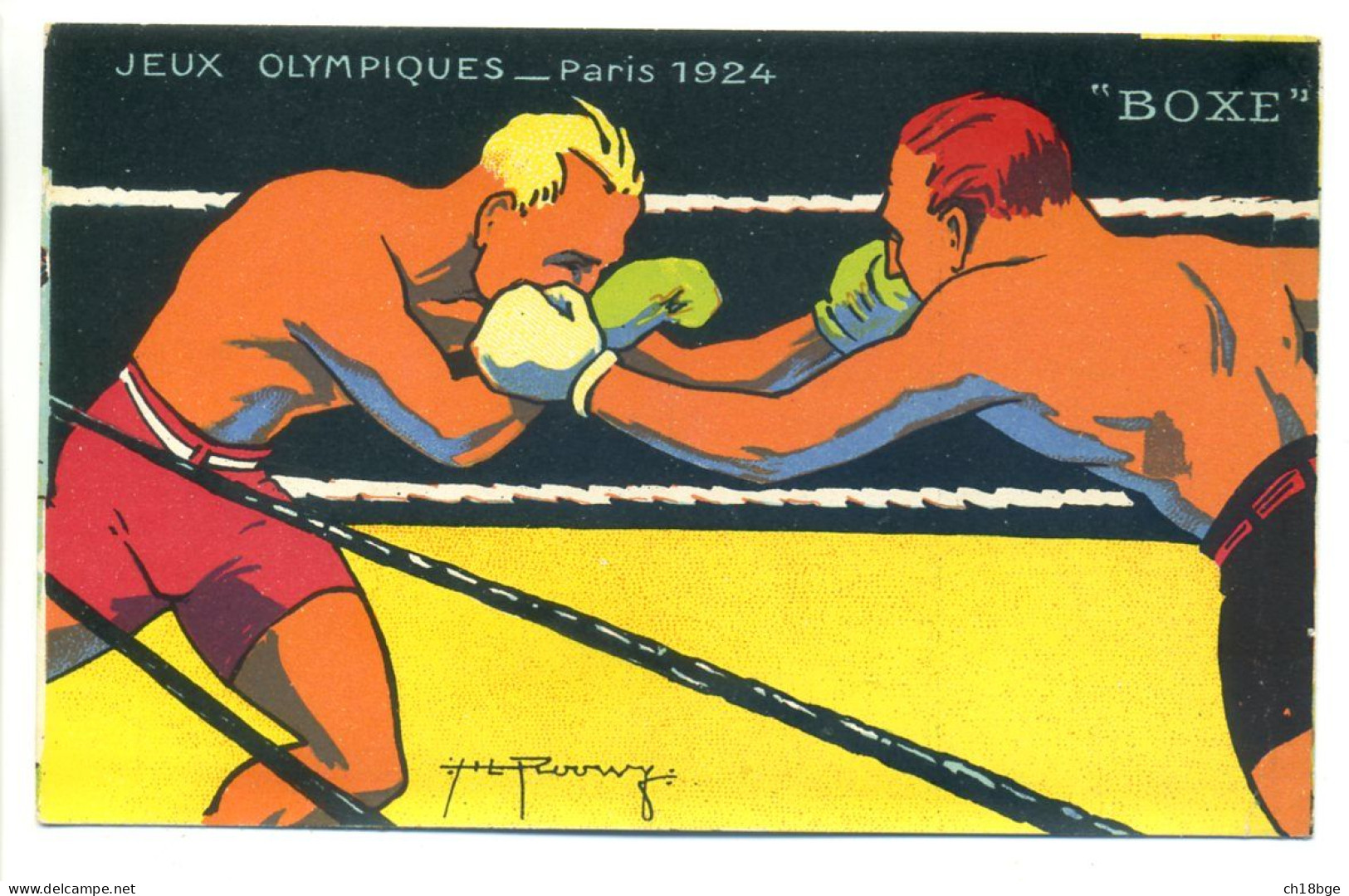 CPA Illustrateur Roowy  - BOXE  Jeux Olympiques Paris 1924 - Illustration Boxeurs - Pugilato