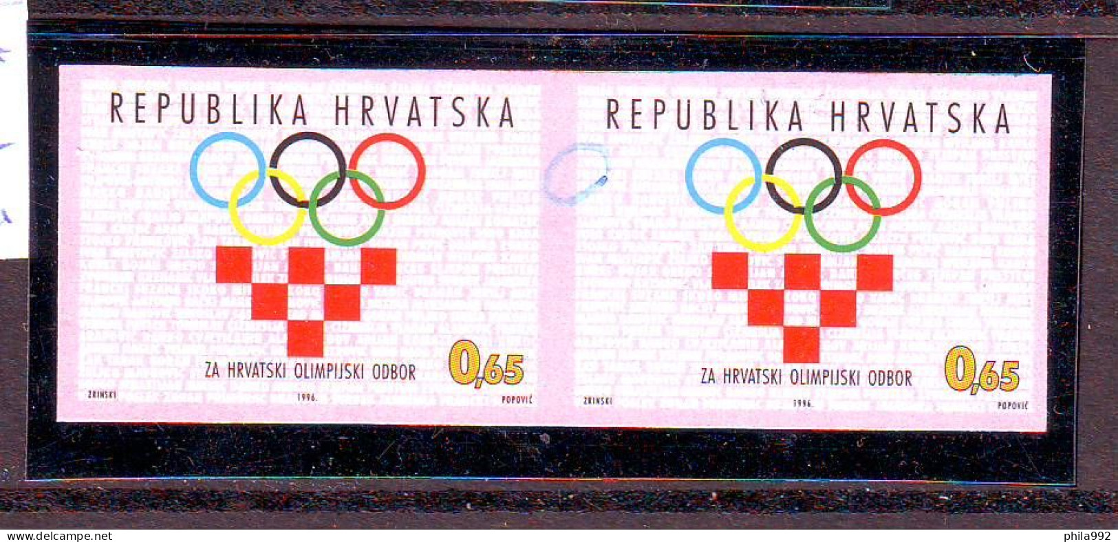 Croatia 1996 Charity Stamp Mi.No.78 SPORT Imperforated Pair Olympic Committee MNH - Kroatien