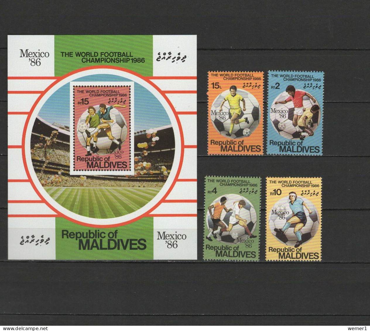 Maldives 1986 Football Soccer World Cup Set Of 4 + S/s MNH - 1986 – México