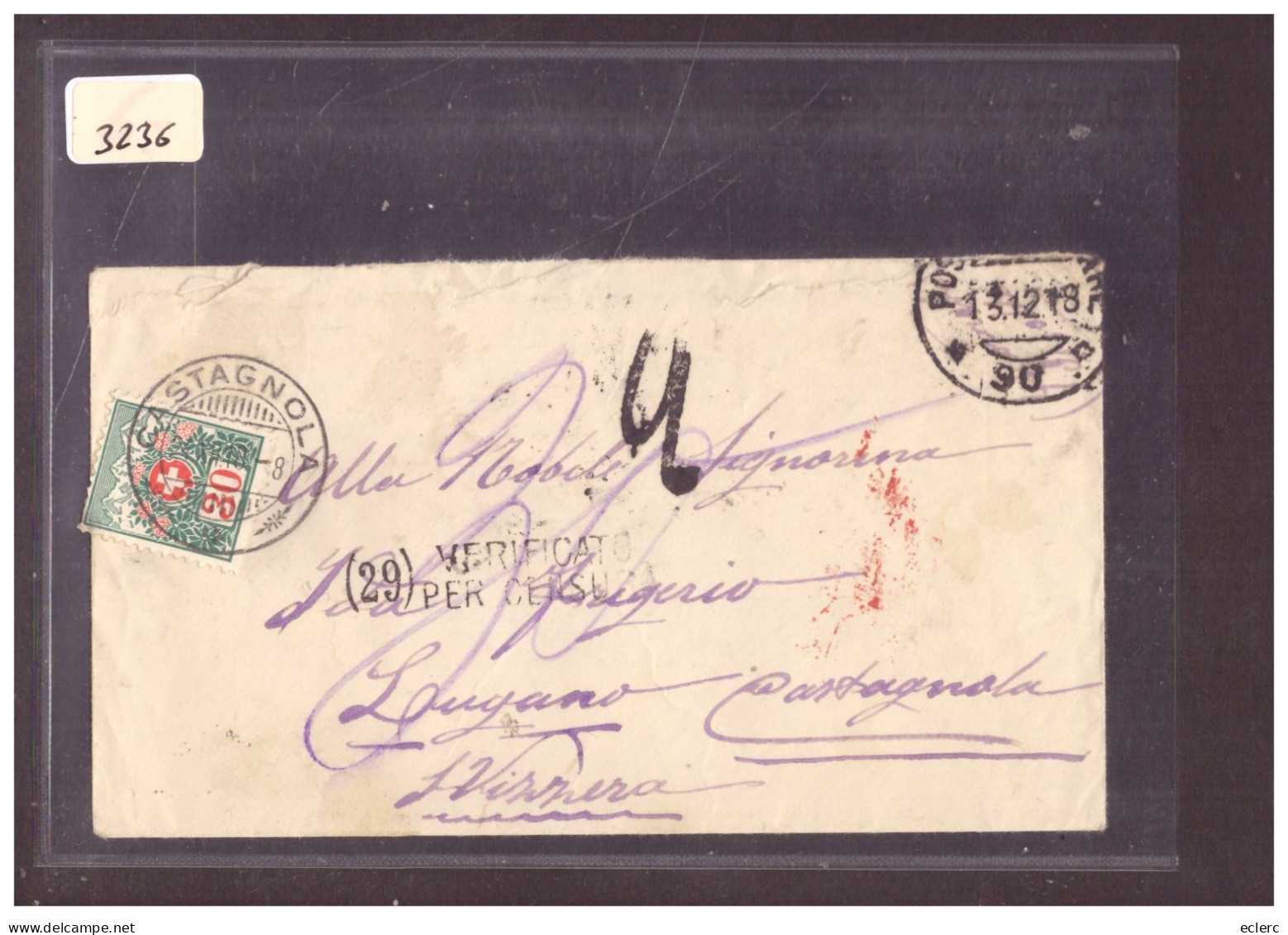 LETTRE TAXEE 30ct . CENSURE MILITAIRE ITALIENNE - Strafportzegels