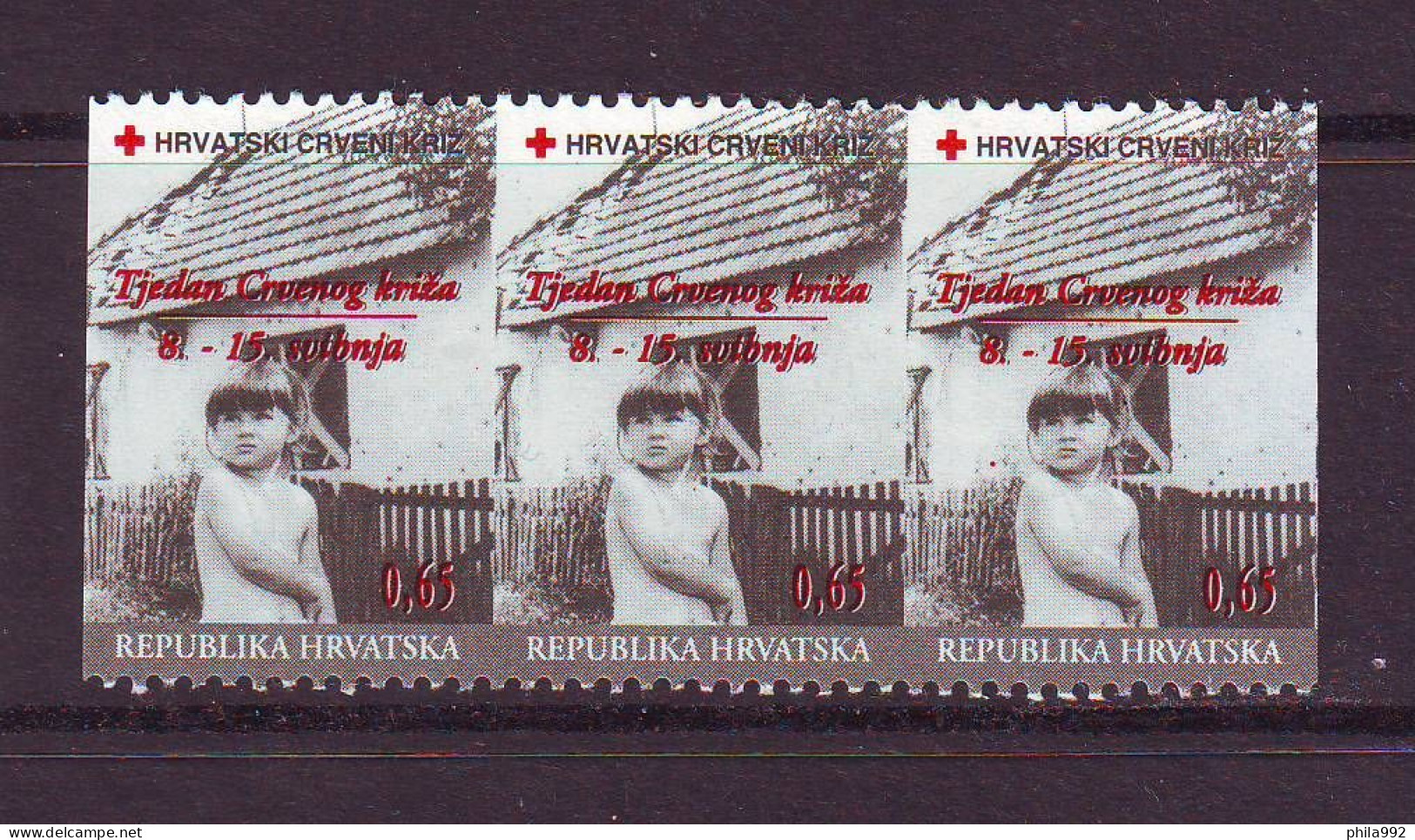 Croatia 1996 Charity Stamp Mi.No.79 RED CROSS Imperforated Triplet Without Vertical Serrations MNH - Kroatien