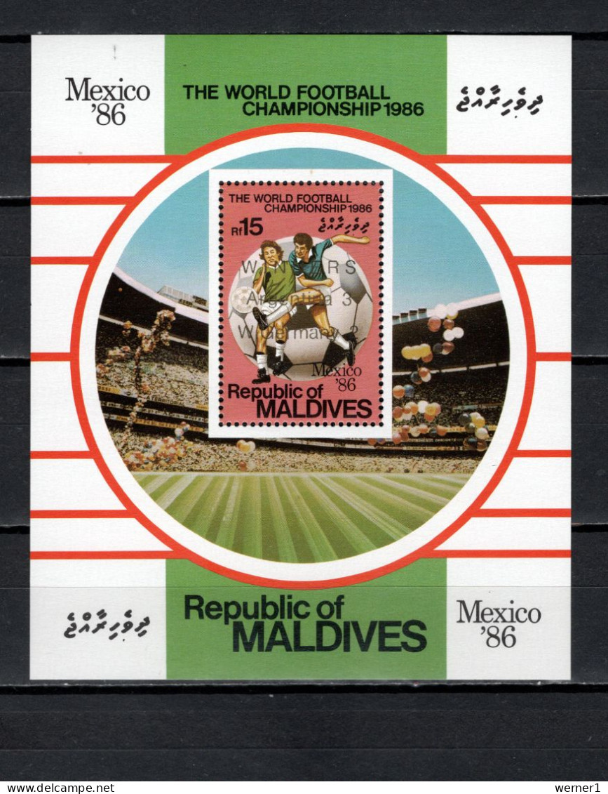 Maldives 1986 Football Soccer World Cup S/s With Golden Winners Overprint MNH - 1986 – Mexique