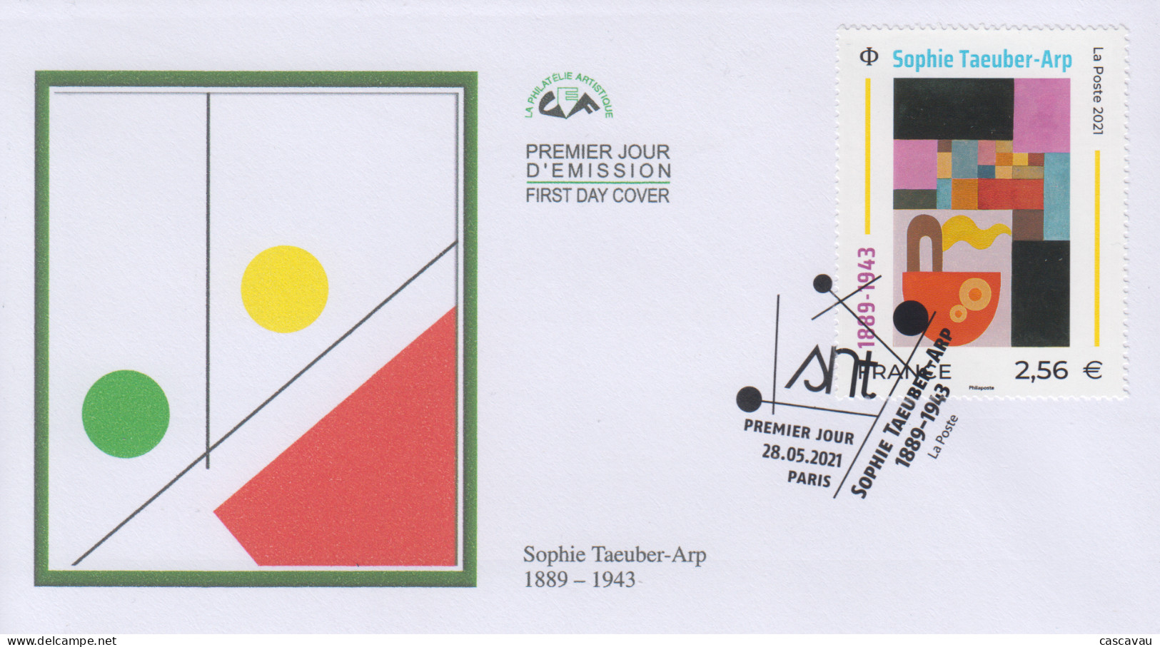 Enveloppe    FDC  1er   Jour    FRANCE    Oeuvre   De   Sophie  TAEUBER - ARP    2021 - 2020-…