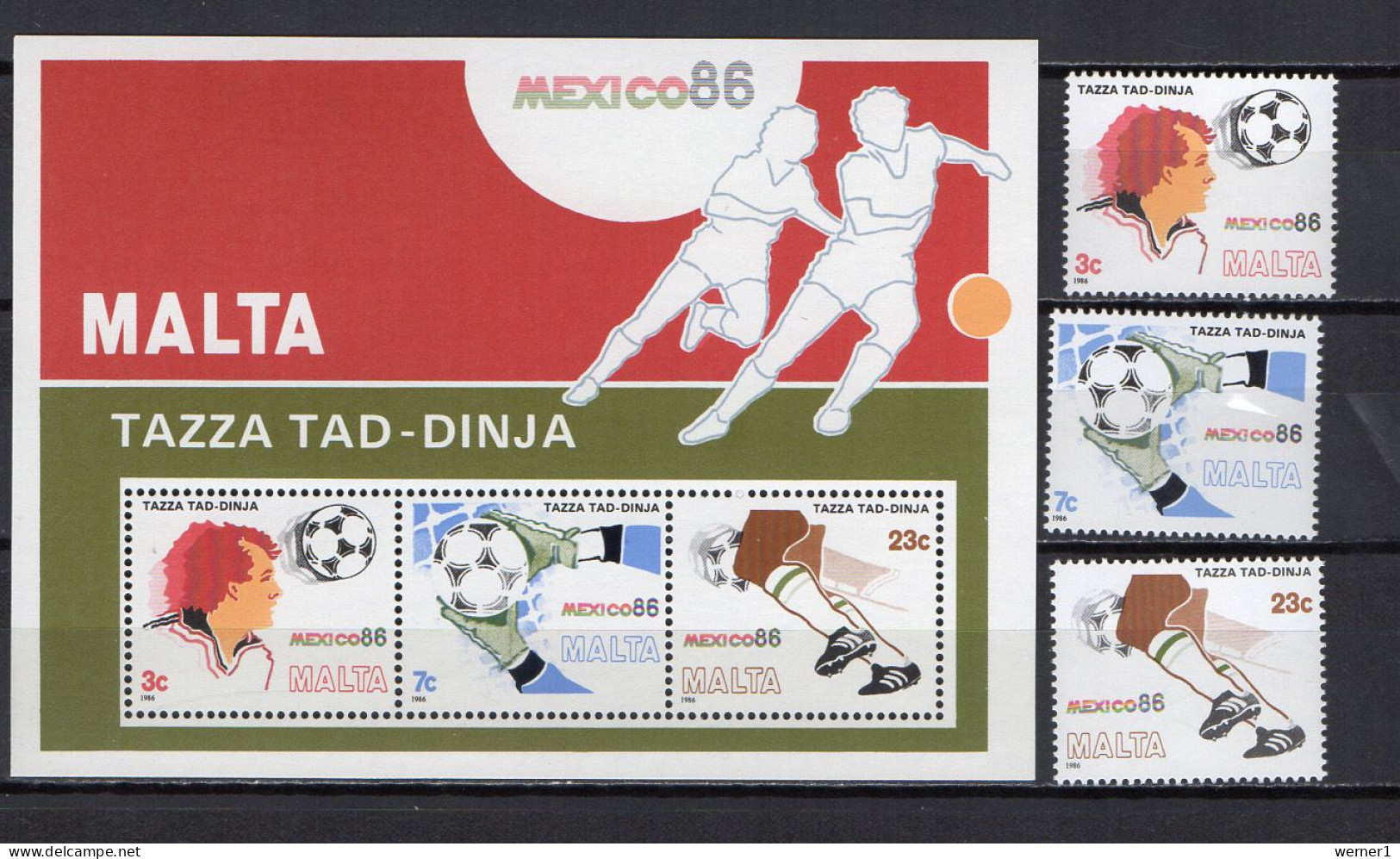 Malta 1986 Football Soccer World Cup Set Of 3 + S/s MNH - 1986 – Mexique