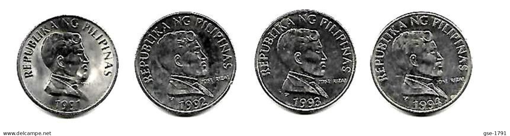 PHILIPPINES  Réforme Coinage, 1 Peso  José RIZAL Petit  BULL   KM 243.2  Série Complète De 4 Monnaies - Philippines