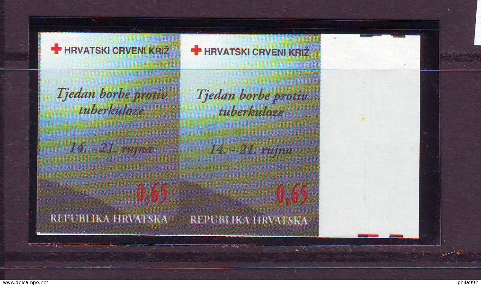 Croatia 1996 Charity Stamp Mi.No.87 RED CROSS TBC Imperforated Pair MNH - Croatia