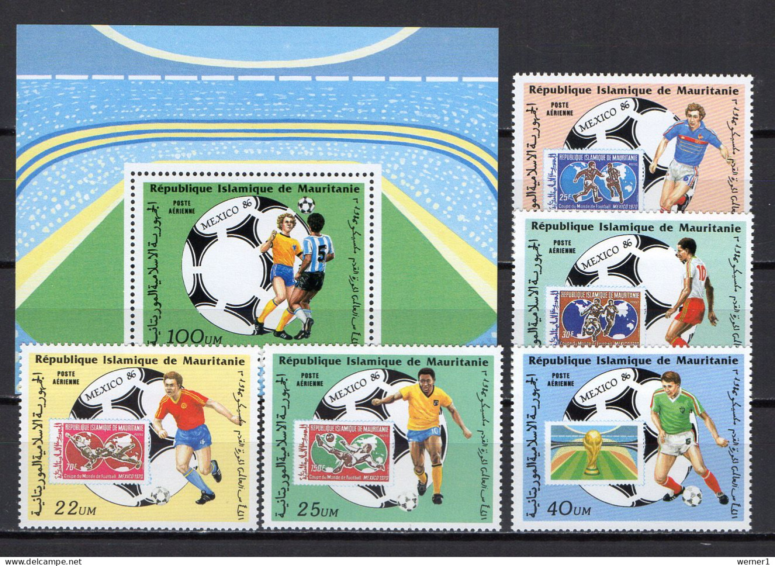 Mauritania 1986 Football Soccer World Cup Set Of 5 + S/s MNH - 1986 – Mexiko