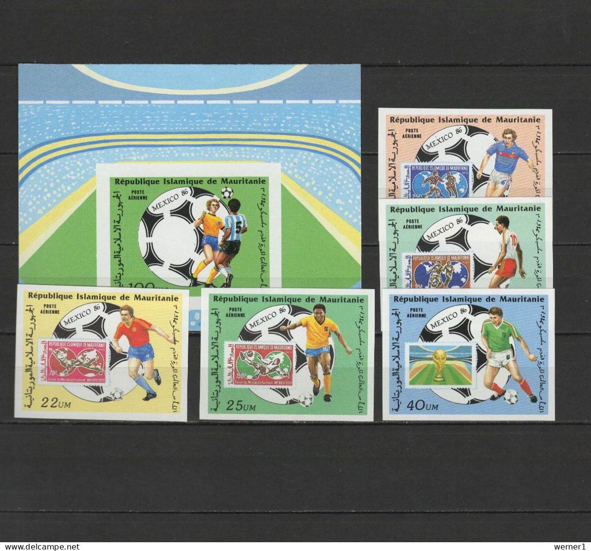 Mauritania 1986 Football Soccer World Cup Set Of 5 + S/s Imperf. MNH -scarce- - 1986 – Mexique