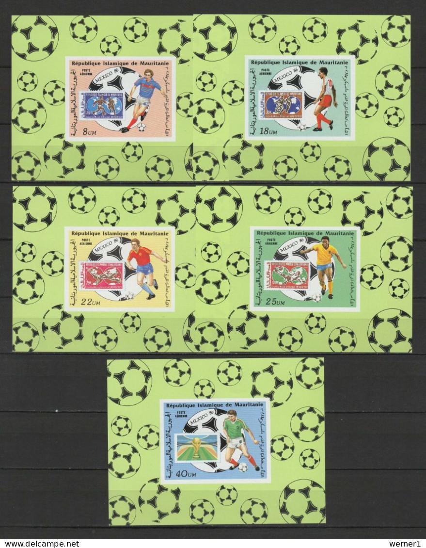 Mauritania 1986 Football Soccer World Cup Set Of 5 S/s Imperf. MNH -scarce- - 1986 – Messico