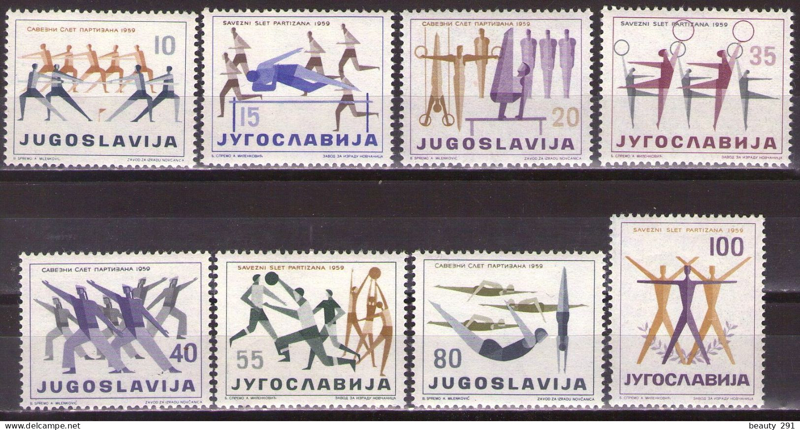 Yugoslavia 1959 - Sport Club "Partizan" - Mi 900-907 - MNH**VF - Unused Stamps