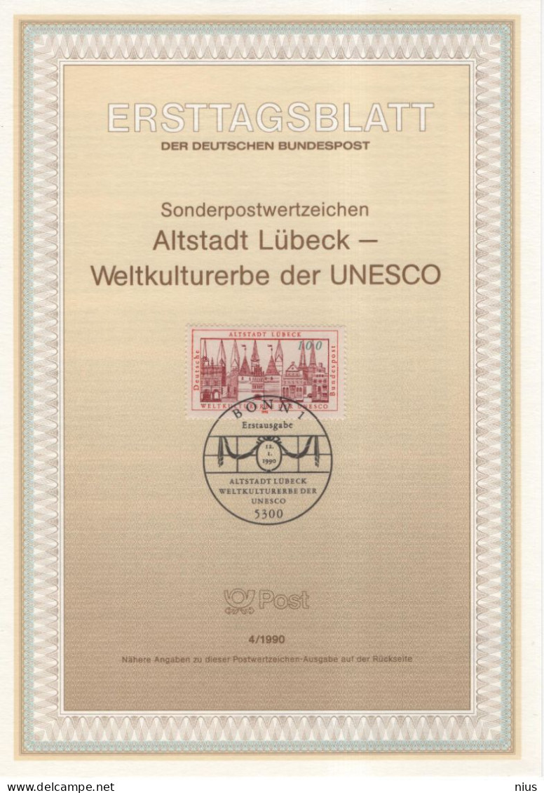 Germany Deutschland 1990-4 Weltkulturerbe Der UNESCO, Altstadt Lubeck, World Heritage Site, Canceled In Bonn - 1981-1990