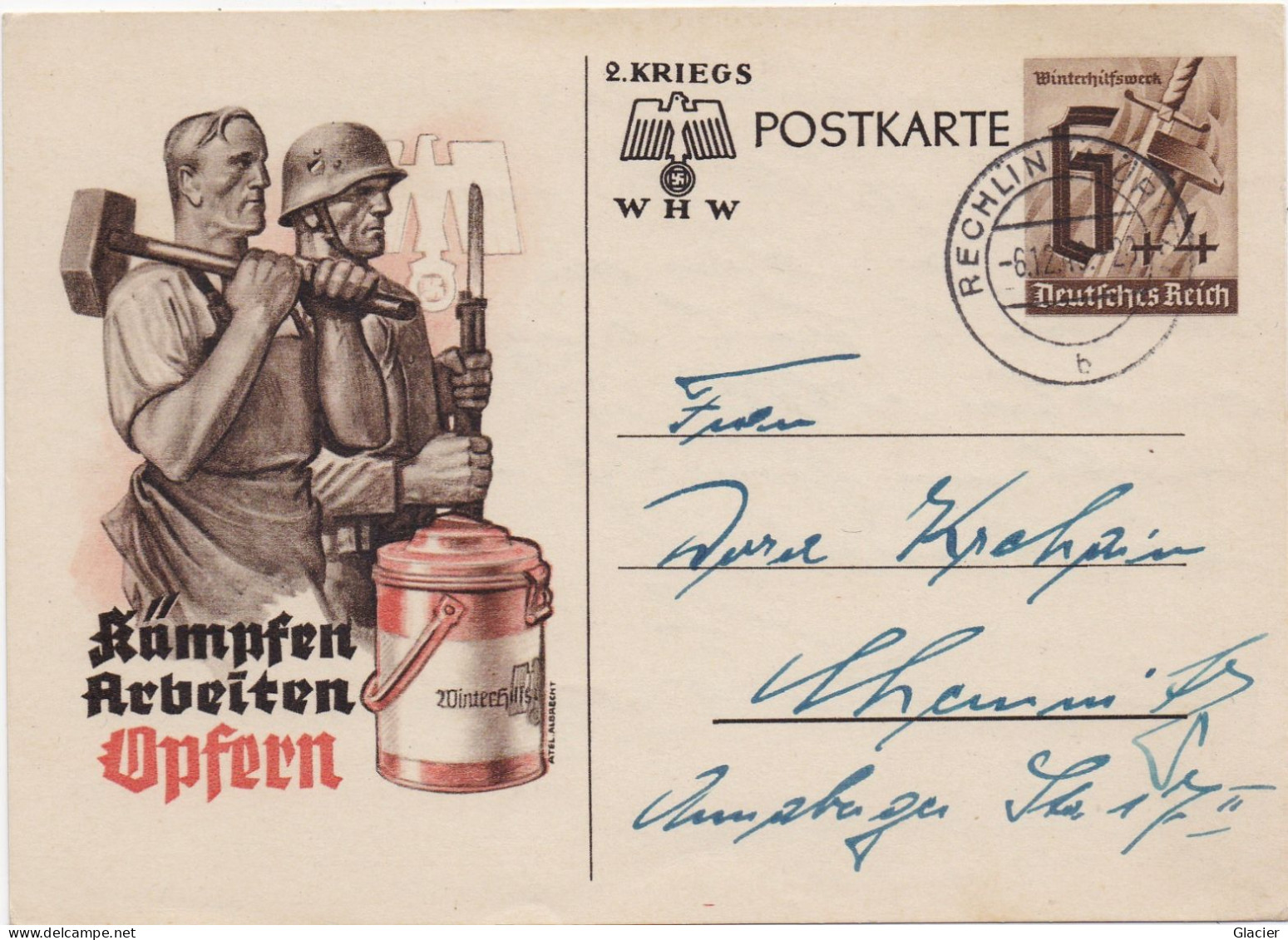 2 WHW Kriegs Postkarte - Kämpfen Arbeiten Opfern - Guerre 1939-45