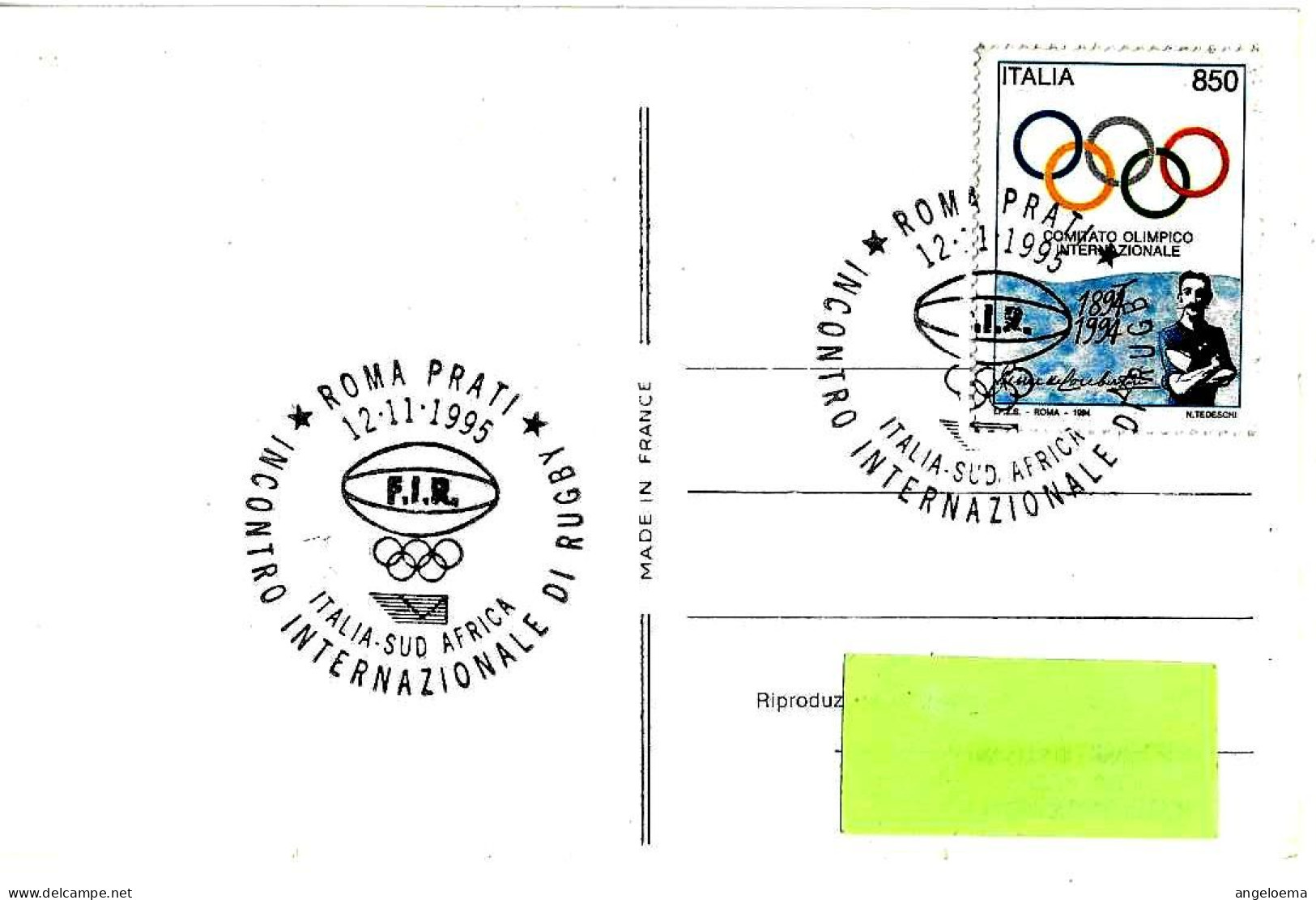ITALIA ITALY - 1995 ROMA Incontro Di RUGBY Italia-Sud Africa (pallone Ovale, Cerchi Olimpici) Su Cartolina RUGBY - 8548 - Rugby