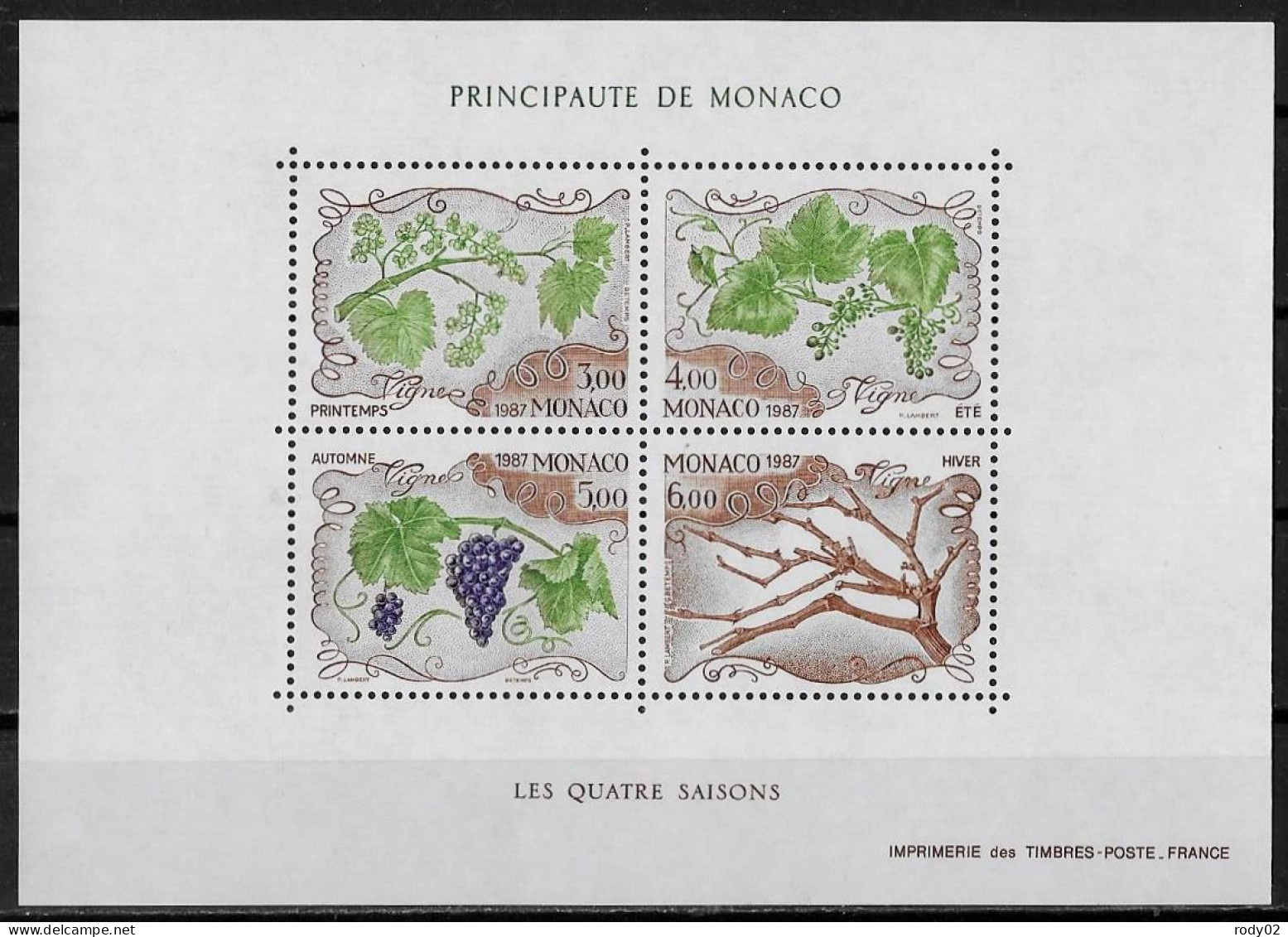 MONACO - LES QUATRE SAISONS DE LA VIGNE - BF 38 - NEUF** MNH - Blocks & Sheetlets