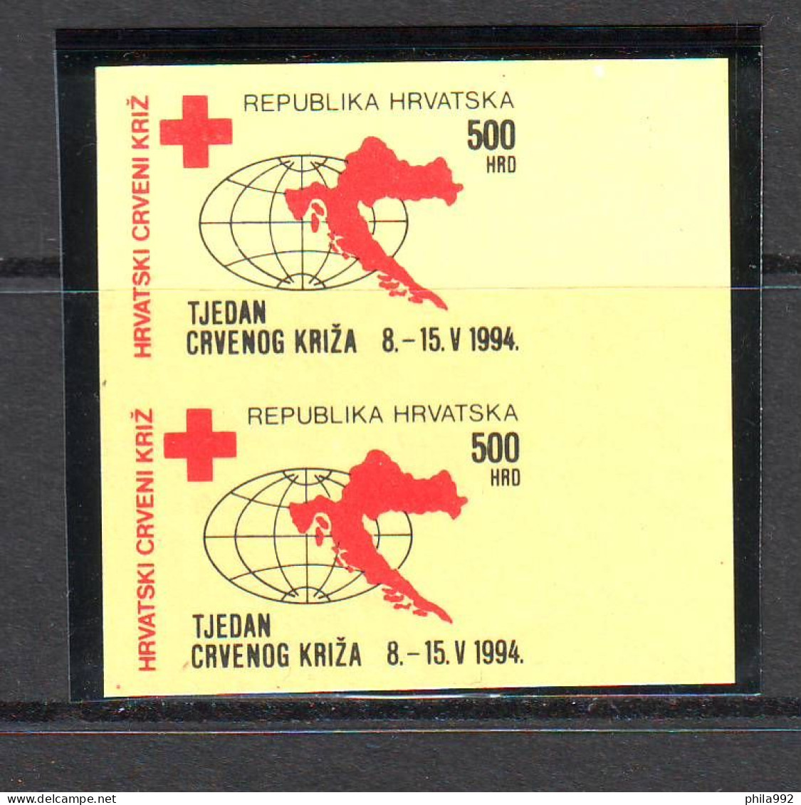 Croatia 1994 Charity Stamp Mi.No.33 RED CROSS  Imperforate Pair   MNH - Croatie