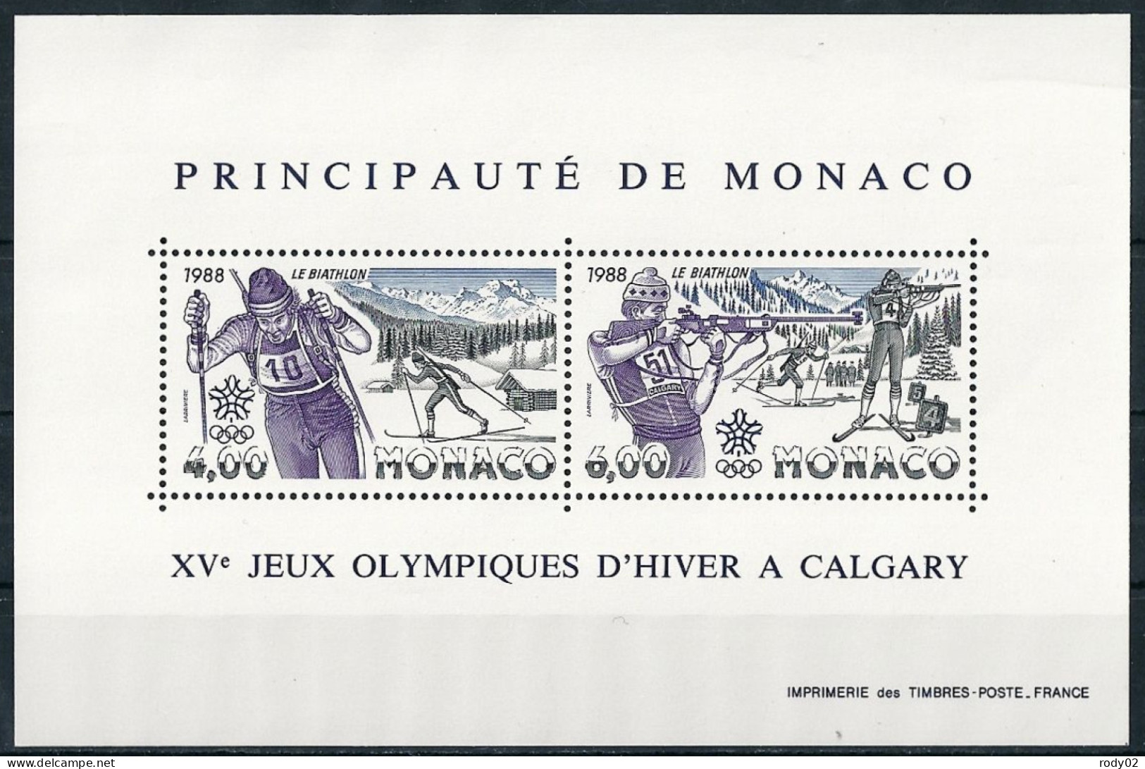 MONACO - JEUX OLYMPIQUES D'HIVER DE CALGARY EN 1988 - BIATHLON - BF 40 - NEUF** MNH - Blocks & Kleinbögen