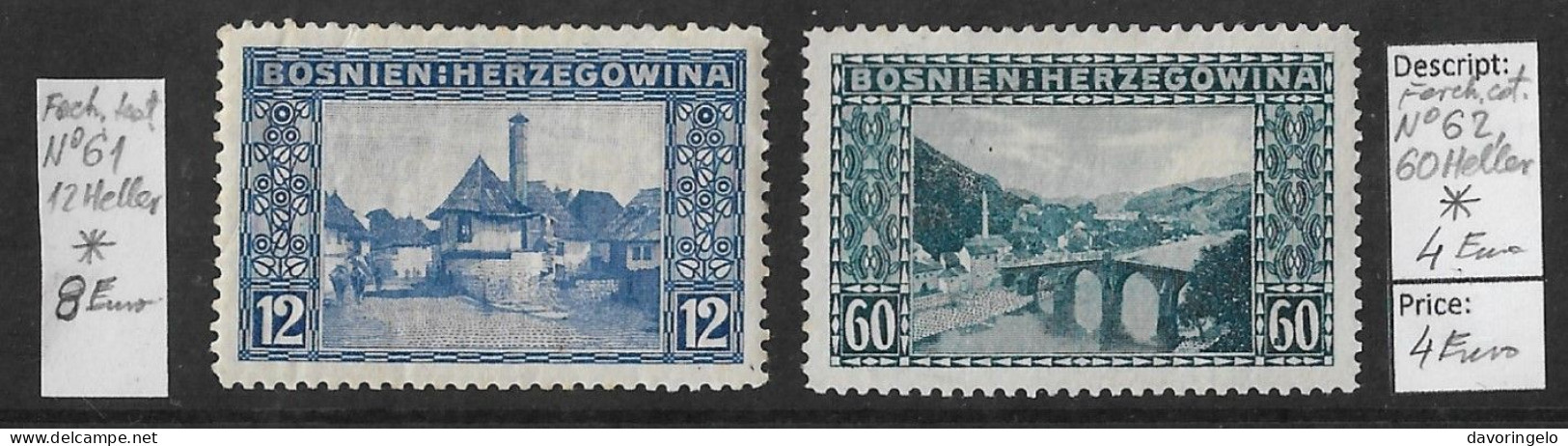 Bosnia-Herzegovina/Austria-Hungary, 1912 Year, No 61 & 62, Hinged (*) - Bosnien-Herzegowina