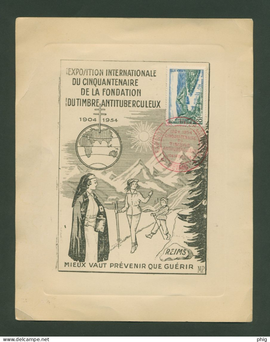 FR-CARTON ILLUSTRE 1954 " EXPOSITION INTERNATIONALE CINQUANTENAIRE FONDATION TIMBRE ANTITUBERCULEUX " - Antituberculeux