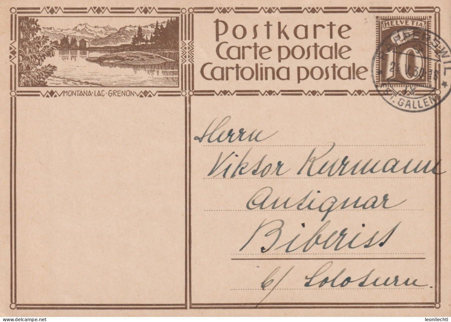 1929, Ganzsache Zum: 119-011 MONTANA-LAC-GRENON ⵙ RAPPERSWIL 24.V.30 - Enteros Postales