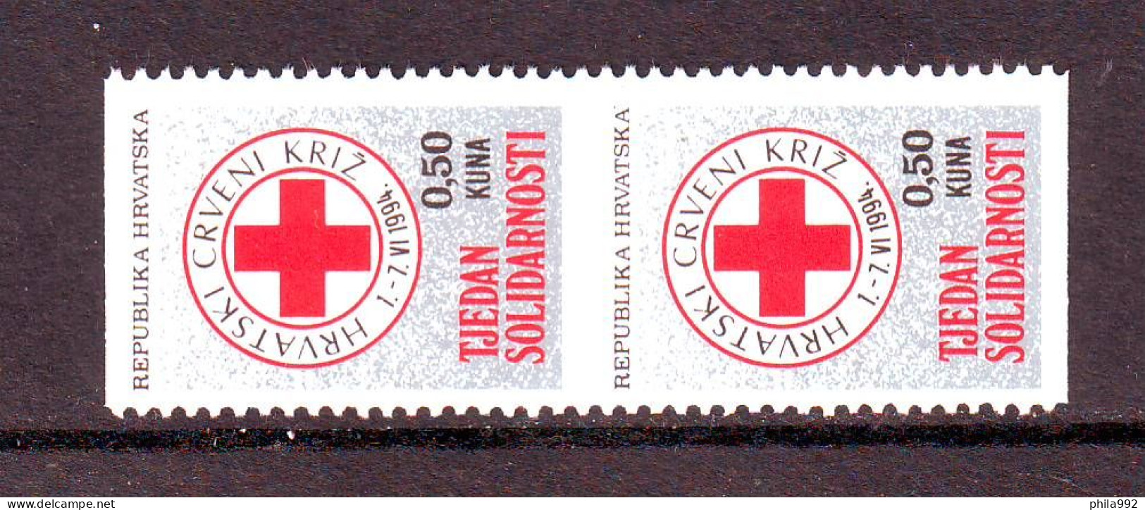 Croatia 1994 Charity Stamp Mi.No.34 RED CROSS Solidarity A Pair Without Horizontal Serrations MNH - Kroatië
