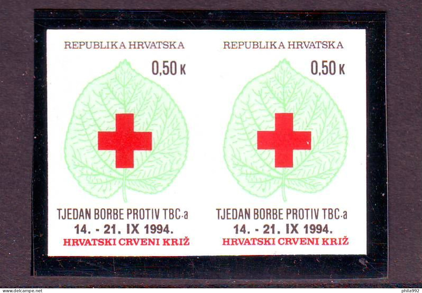 Croatia 1994 Charity Stamp Mi.No.38 RED CROSS TBC Imperforated Pair MNH - Croatia