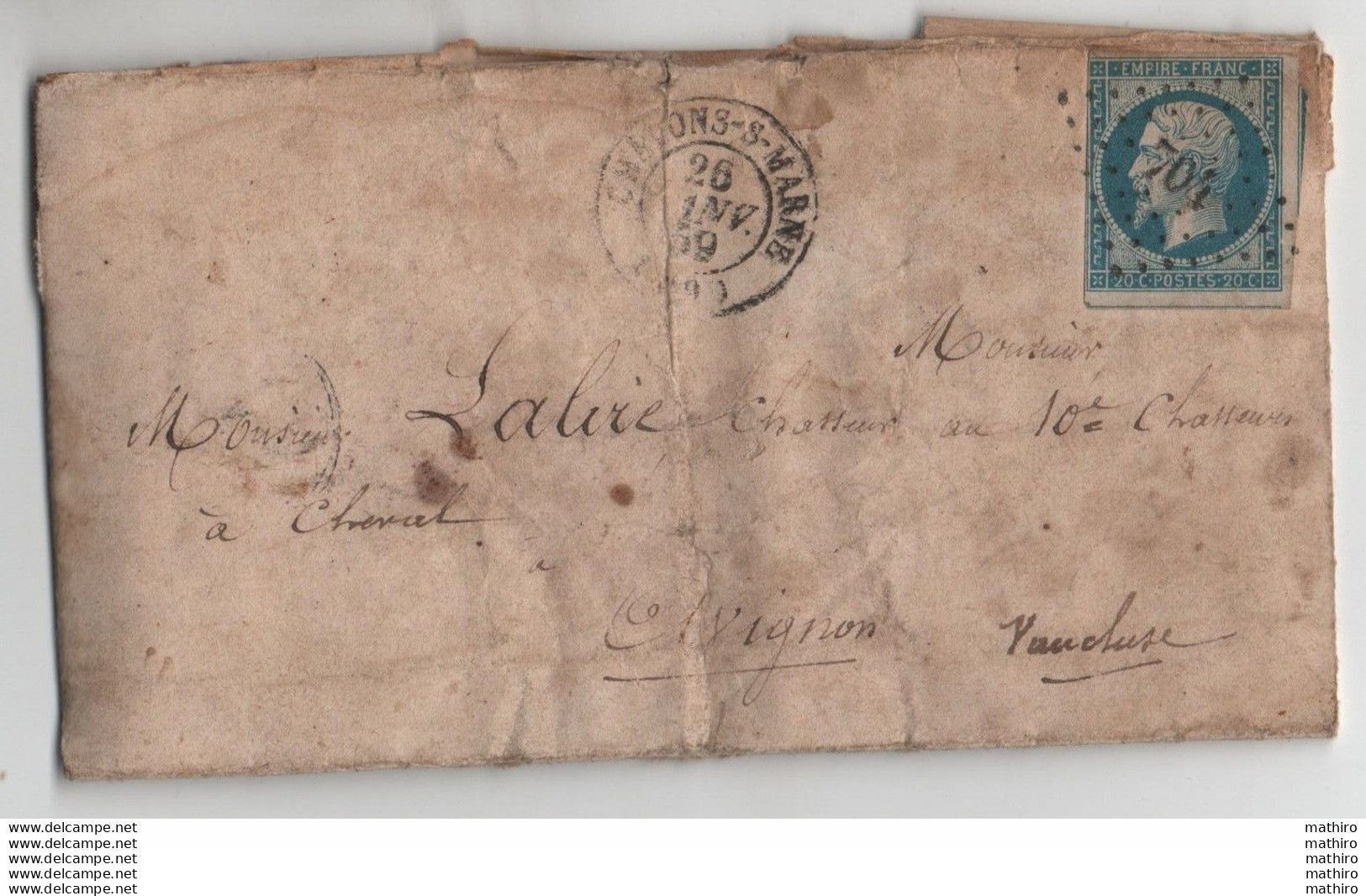 Deux Lettres Adressées à Lalire Jules 10 ème Chasseurs à Cheval En Garnison à Avignon,le 26 Janvier Et Le 4 Juin 1859 - Manuscrits