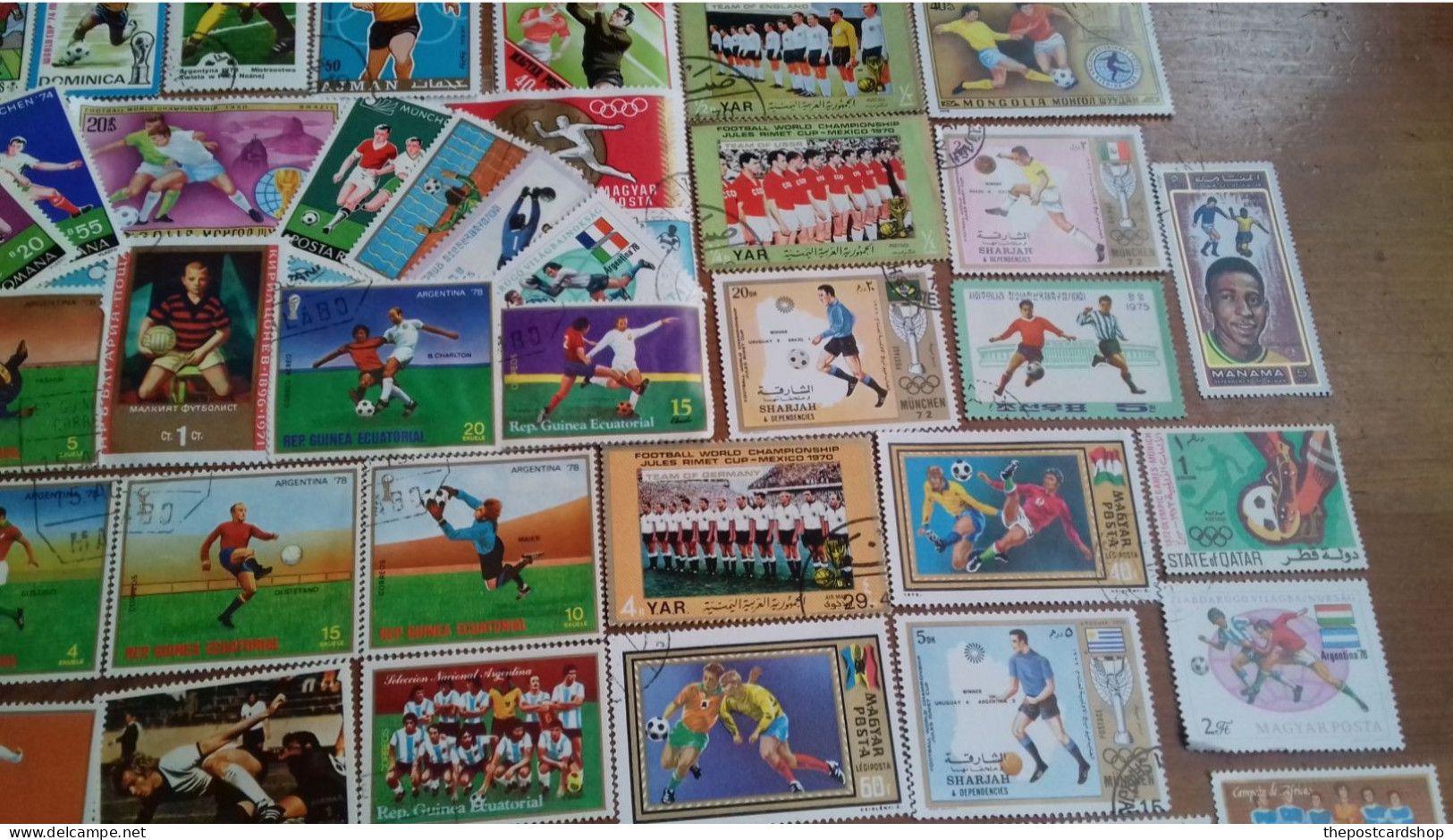 100 DIFFERENT FOOTBALL SOCCER STAMPS ALL ARE ALMOST FROM 50 YEARS AGO PELE BOBBY MOORE ETC