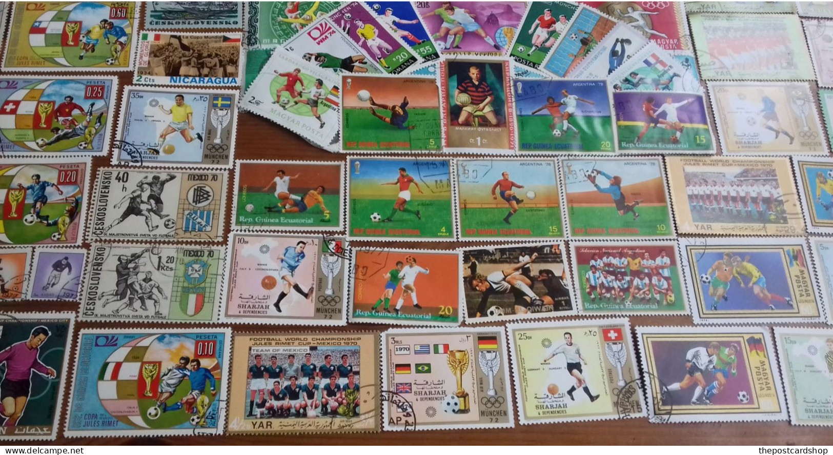 100 DIFFERENT FOOTBALL SOCCER STAMPS ALL ARE ALMOST FROM 50 YEARS AGO PELE BOBBY MOORE ETC