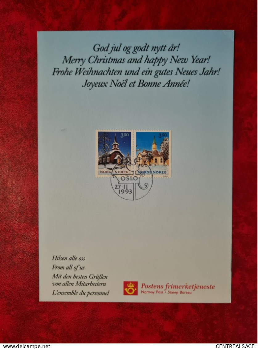 CARTE  NORVEGE GOD JUL MERRY CHRISTMAS 1993 NOEL OSLO - Cartas & Documentos