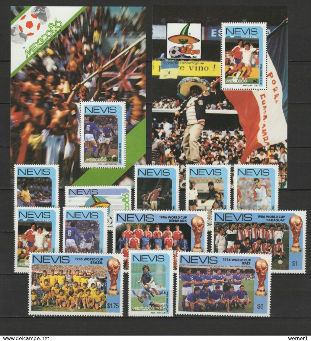 Nevis 1986 Football Soccer World Cup Set Of 12 + 2 S/s MNH - 1986 – México