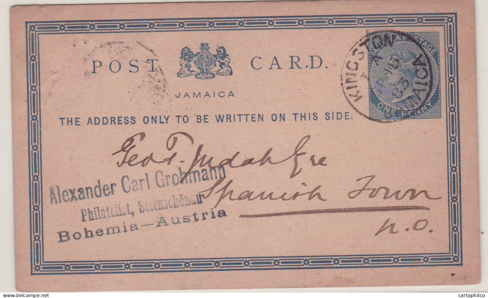 Jamaica Postal Stationery 1883 Kingston Local Use To Spanish Town - Jamaica (...-1961)