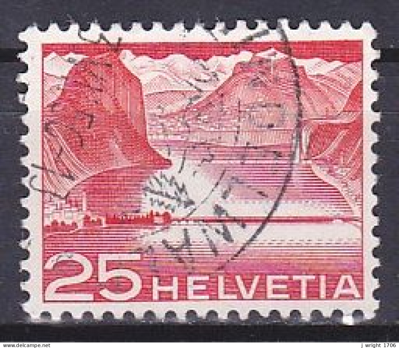 Switzerland, 1949, Landscapes & Technology/Lake Lugano Ralway Causeway, 25c, USED - Used Stamps