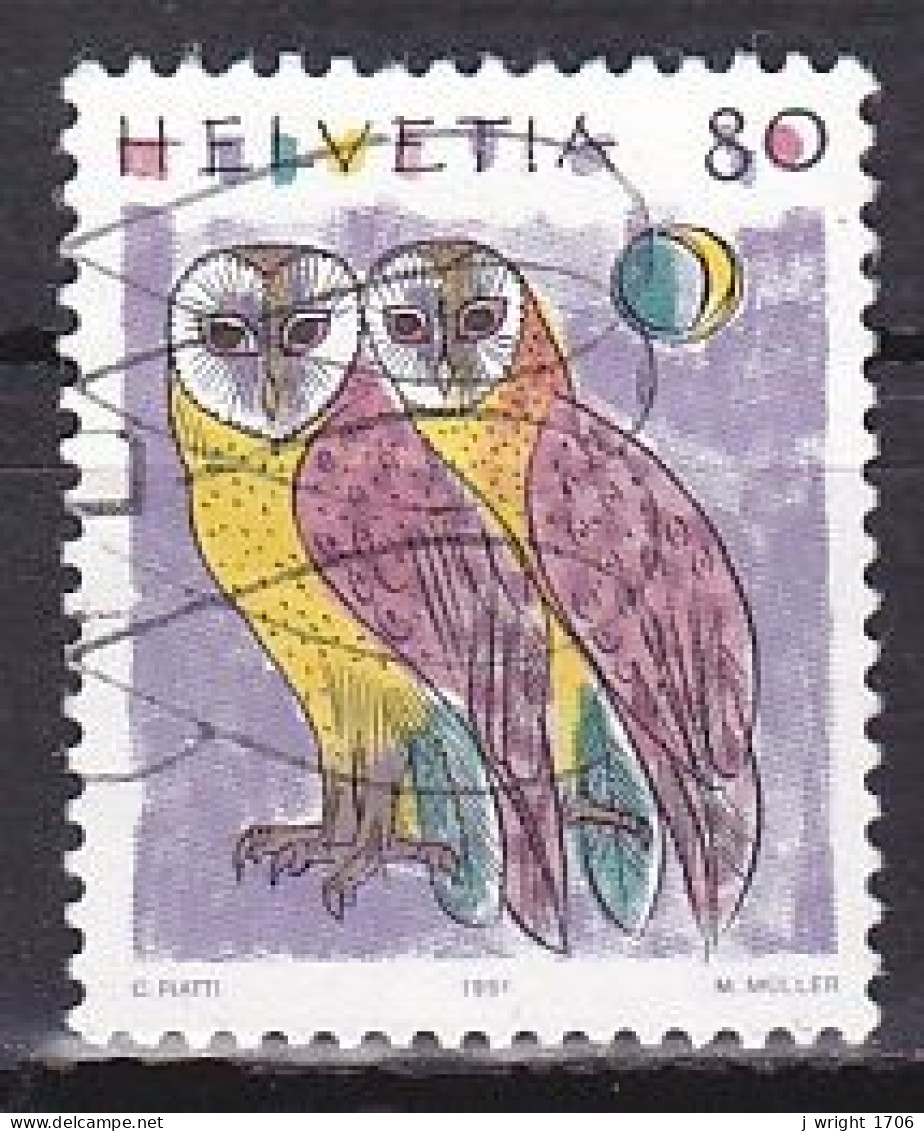 Switzerland, 1991, Animals/Barn Owls, 80c, USED - Gebraucht