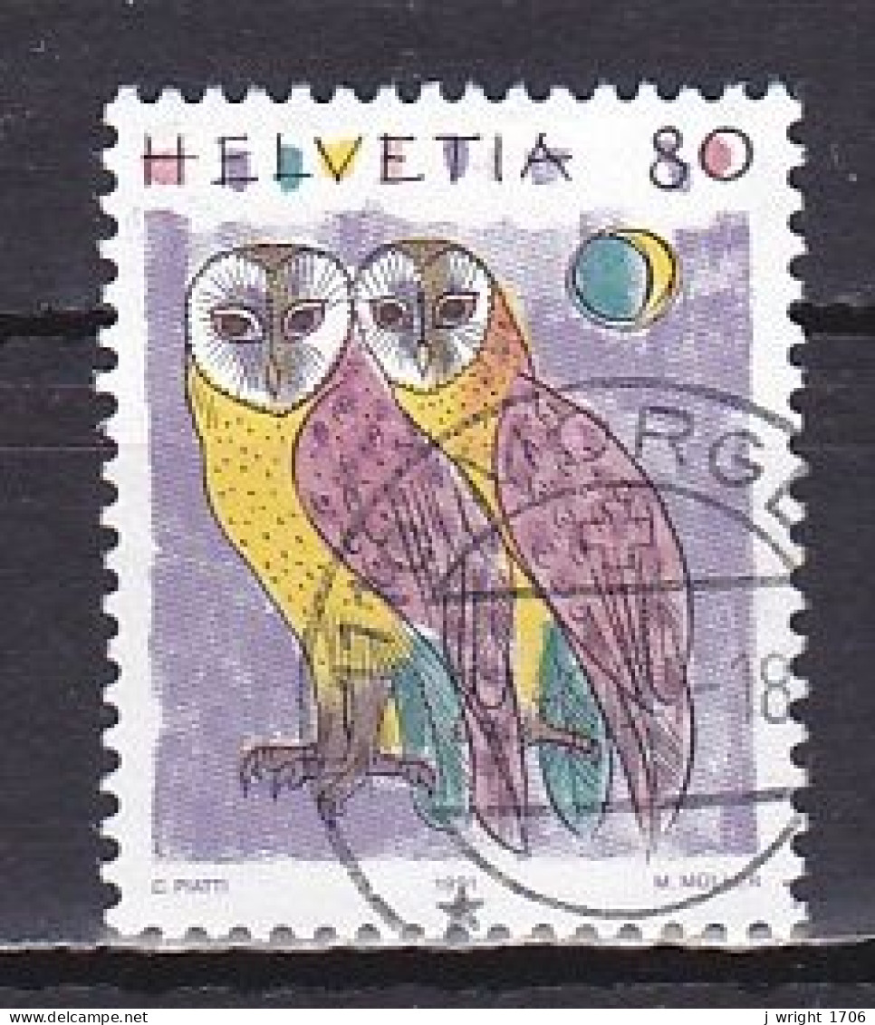 Switzerland, 1991, Animals/Barn Owls, 80c, USED - Gebruikt