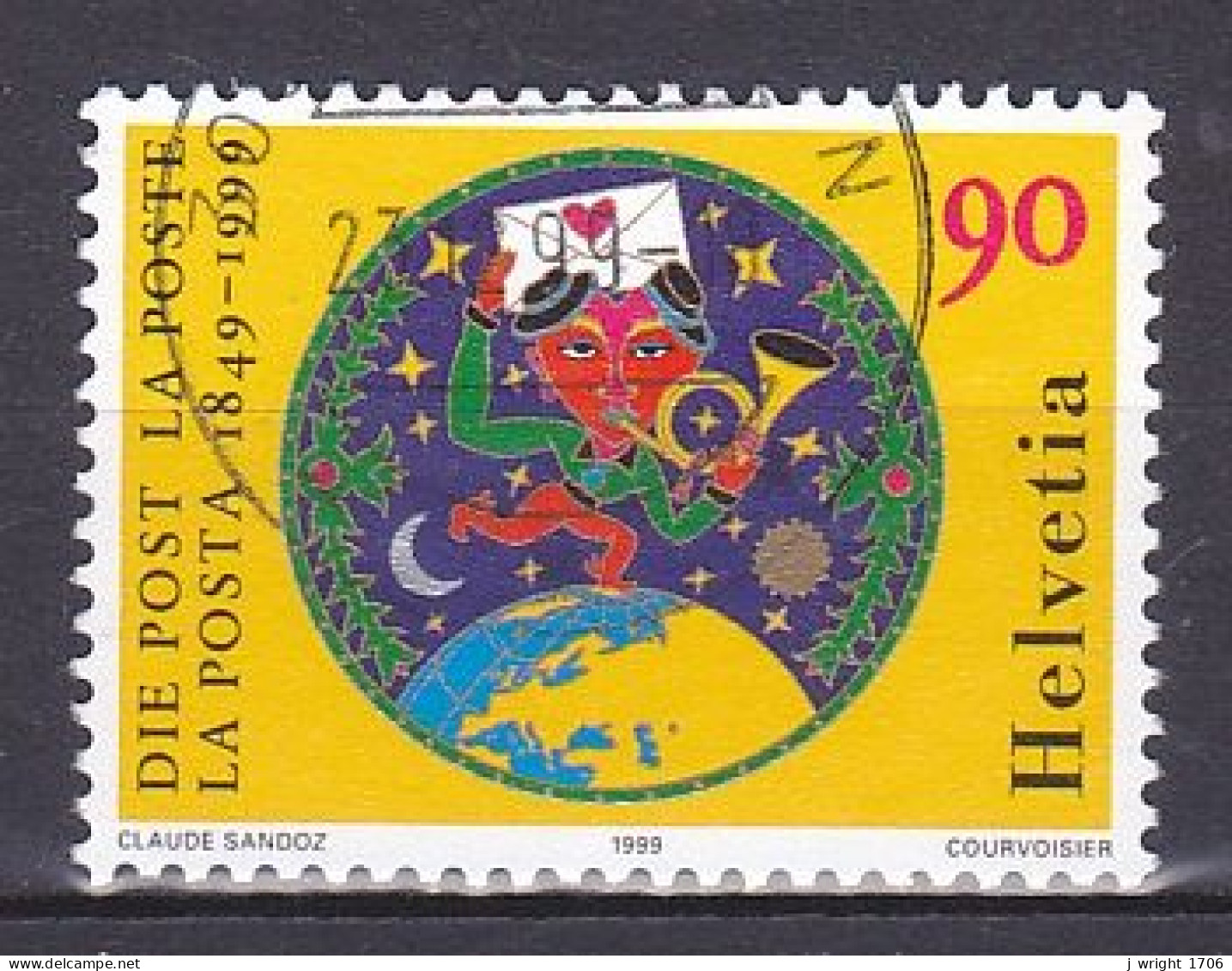 Switzerland, 1999, Swiss Postal Service 150th Anniv, 90c, USED - Used Stamps