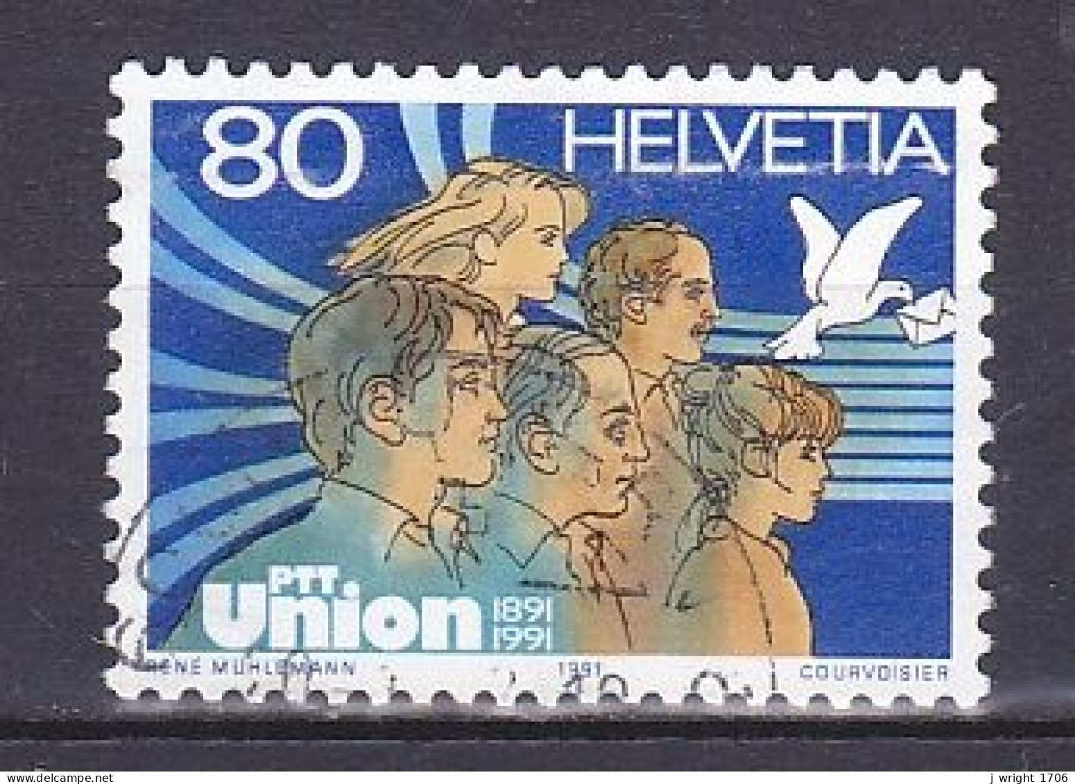 Switzerland, 1991, PTT Union Centenary, 80c, USED - Usati