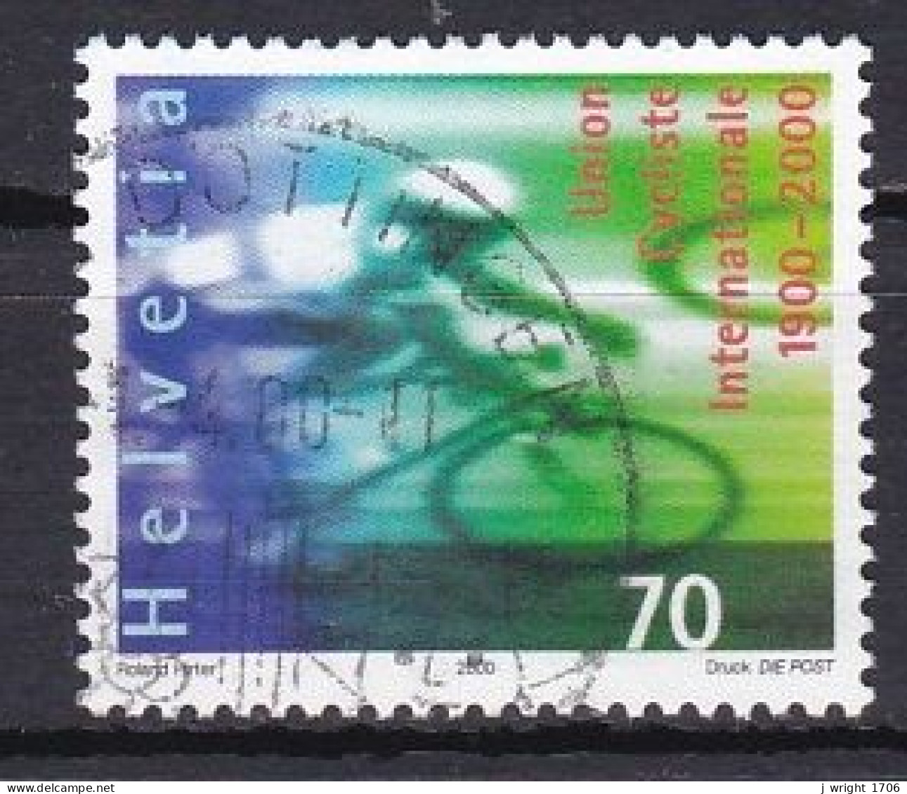 Switzerland, 2000, International Cycling Union Centenary, 70c, USED - Usados