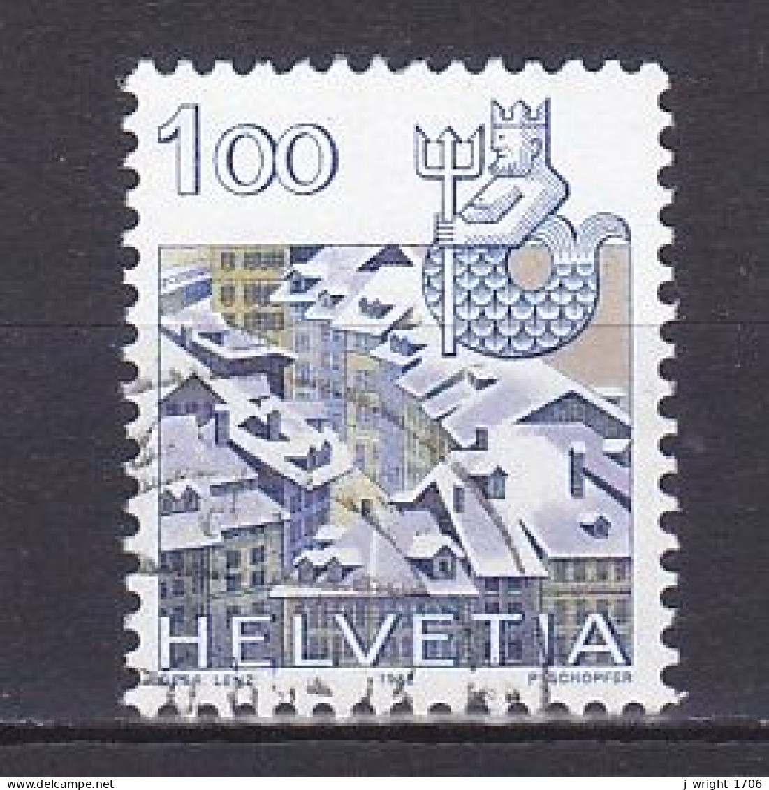 Switzerland, 1982, Zodiac & Landscape/Aquarius & Bern, 1.00Fr, USED - Used Stamps