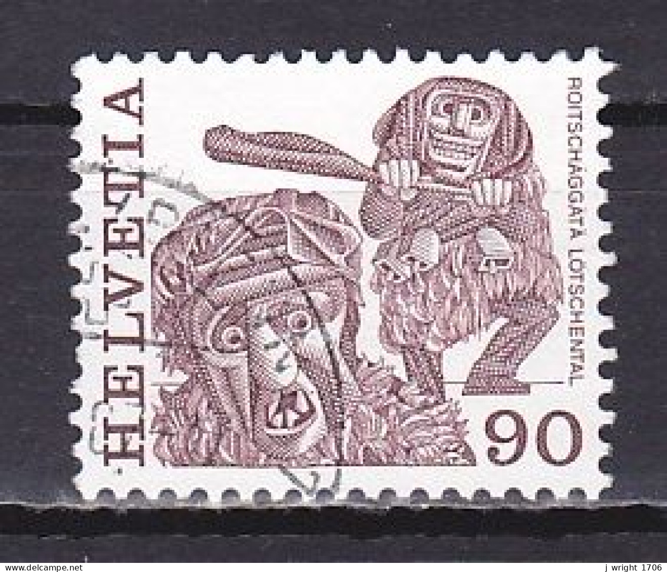 Switzerland, 1977, Folk Customs/Roitschäggätä Lötschental, 90c, USED - Used Stamps