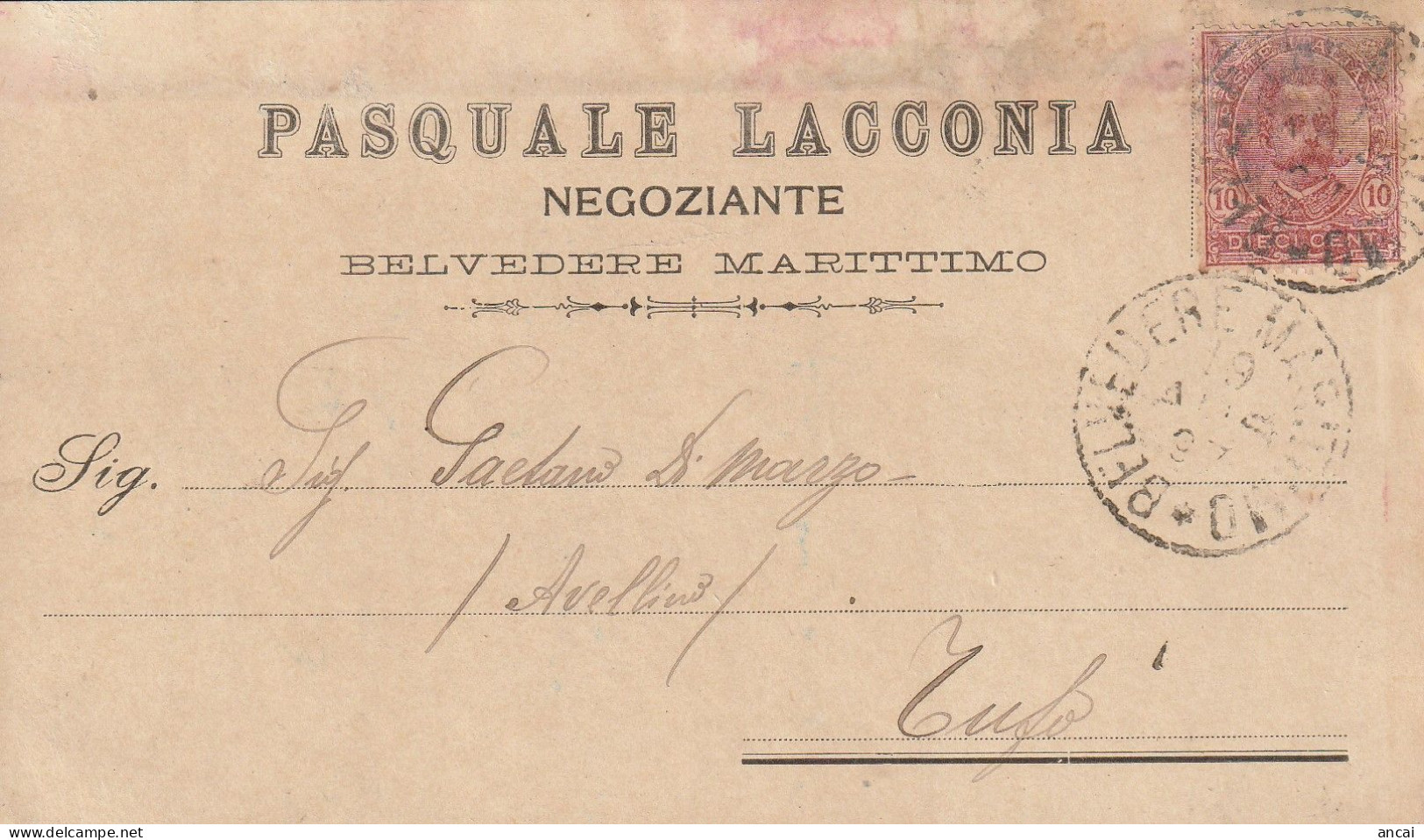 Italy. A209. Belvedere Marittimo. 1897. Cartolina Postale PUBBLICITARIA ... PASQUALE LACCONIA... Annullo Grande Cerchio - Poststempel