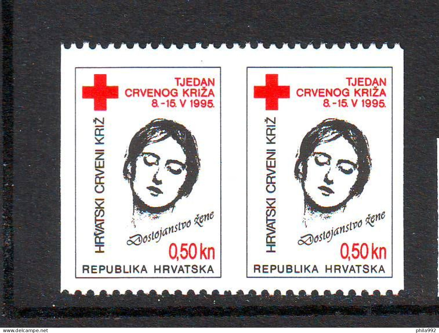 Croatia 1995 Charity Stamp Mi.No.63 RED CROSS   A Pair Without Vertical Serrations MNH - Croatia