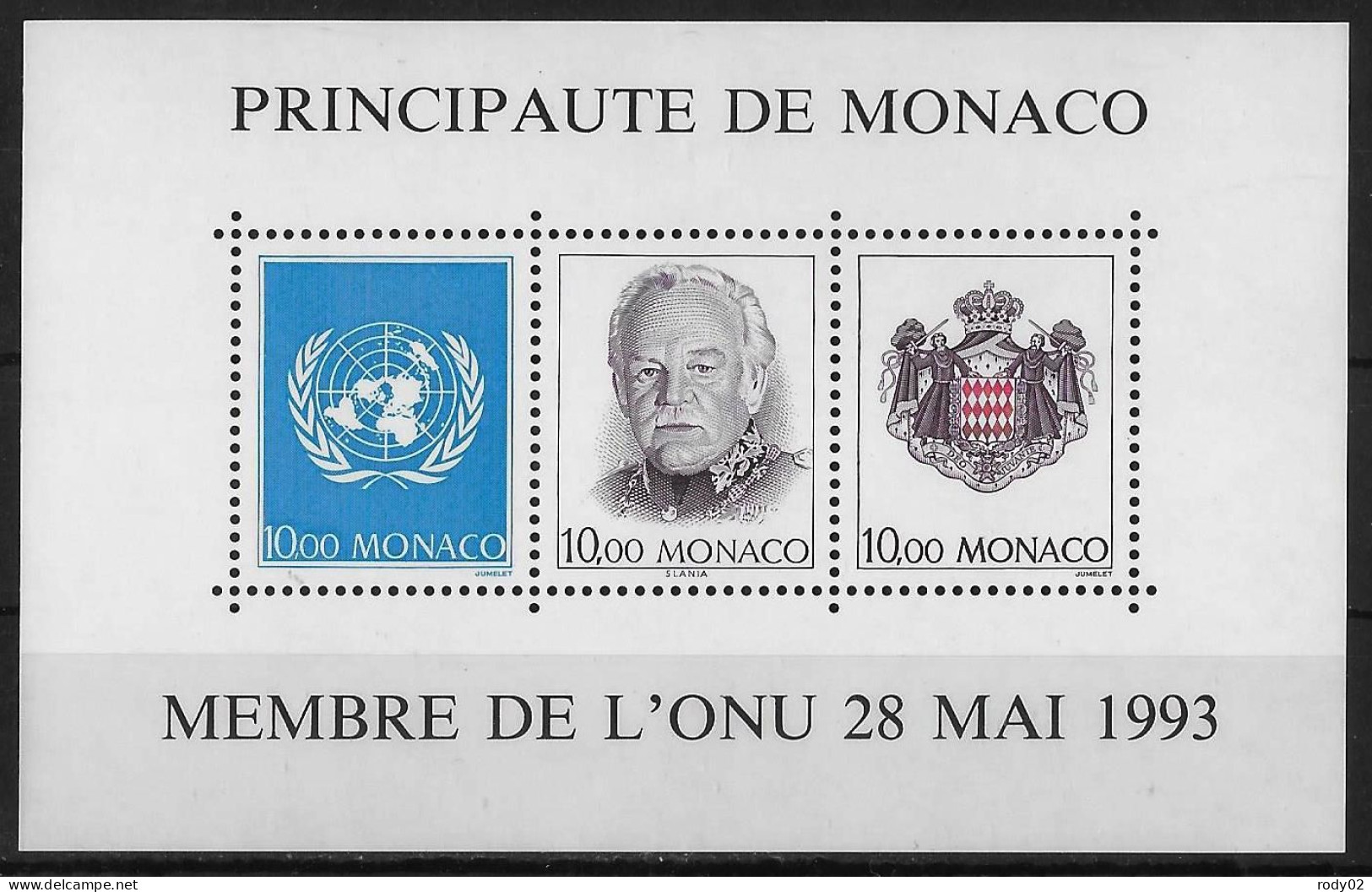 MONACO - ANNEE 1993 - ADMISSION COMME MEMBRE DE L'ONU - BF 62 - NEUF** MNH - Blocks & Kleinbögen