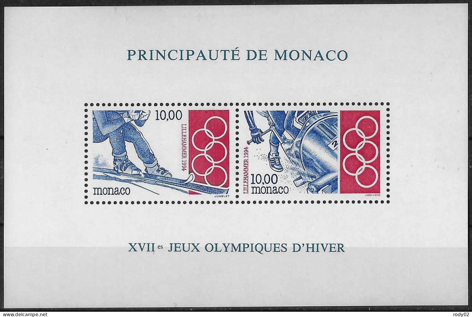 MONACO - ANNEE 1994 - JEUX OLYMPIQUES D'HIVER A LILLEHAMMER - BF 63 - NEUF** MNH - Blocks & Kleinbögen