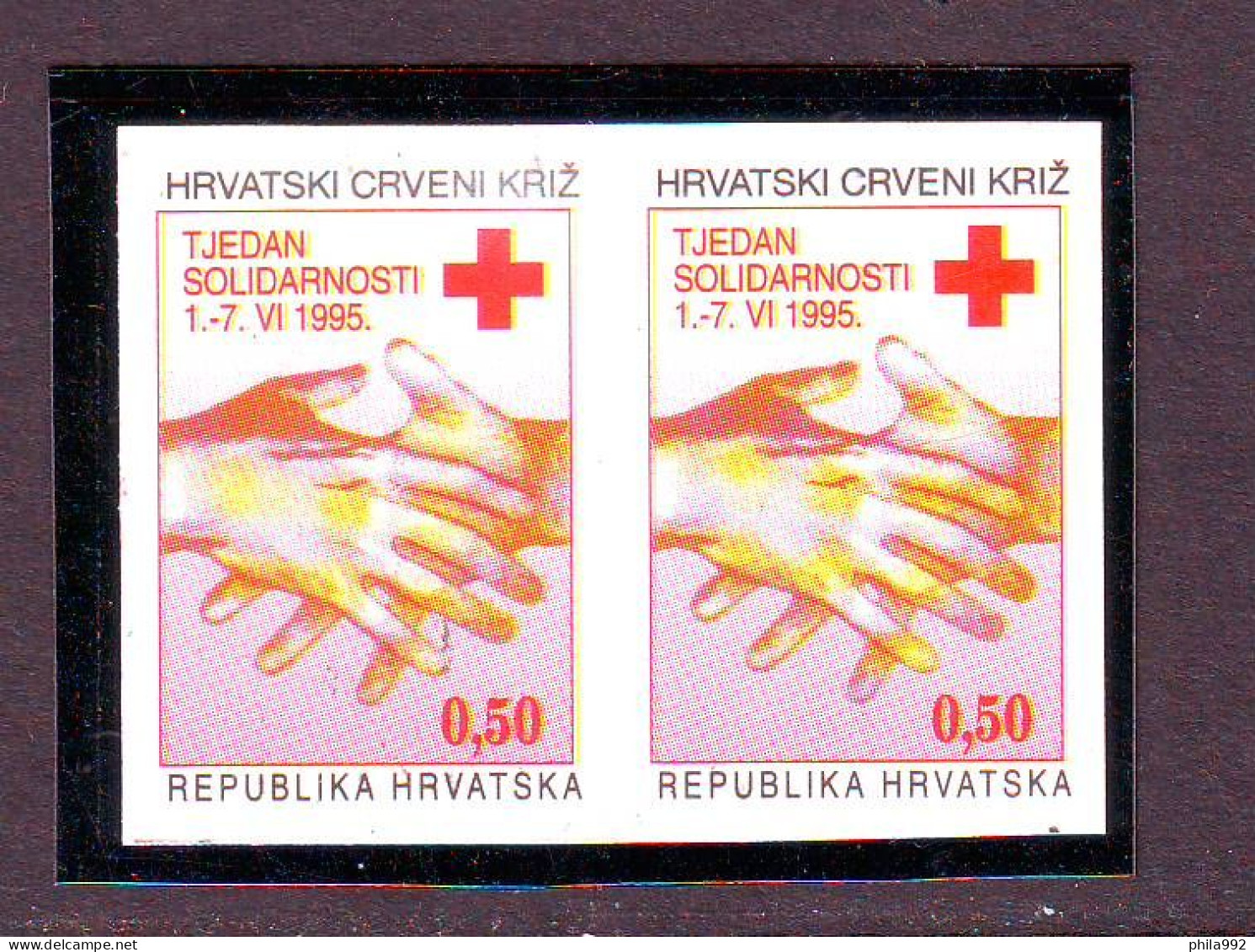 Croatia 1995 Charity Stamp Mi.No.64 RED CROSS  Imperforated Pair MNH - Croatie
