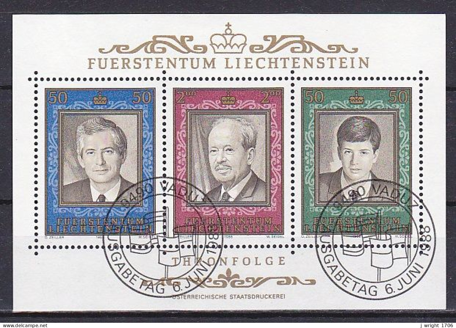 Liechtenstein, 1988, Prince Franz Joseph II Reign 50th Anniv, Block, CTO - Blocks & Sheetlets & Panes