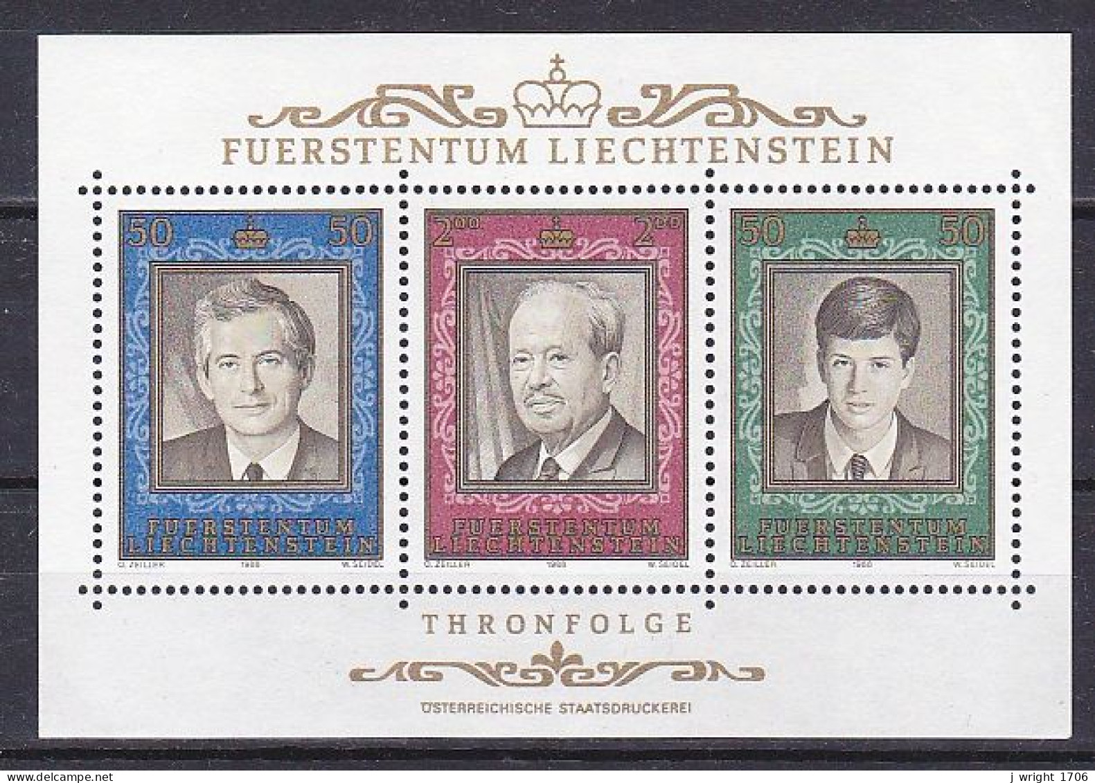 Liechtenstein, 1988, Prince Franz Joseph II Reign 50th Anniv, Block, MNH - Bloques & Hojas