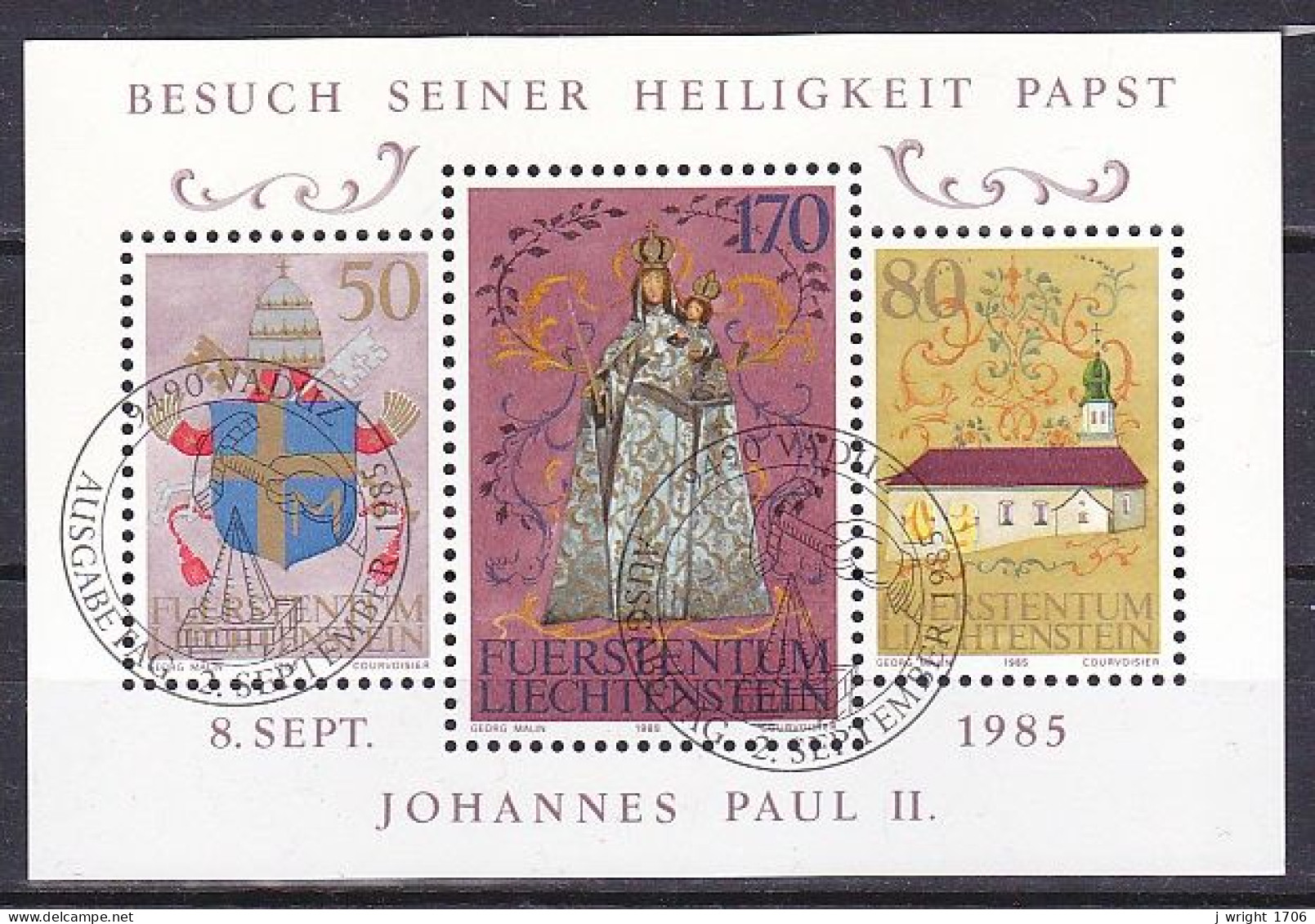 Liechtenstein, 1985, Papal Visit, Block, CTO - Blocks & Kleinbögen